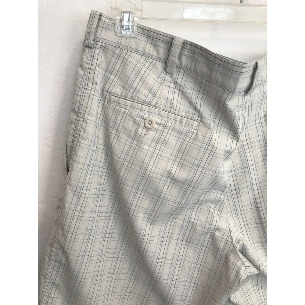 Nike Golf Mens Dri Fit Shorts Logo Chino Sz 36 Beige Plaid Pockets Golf Athletic